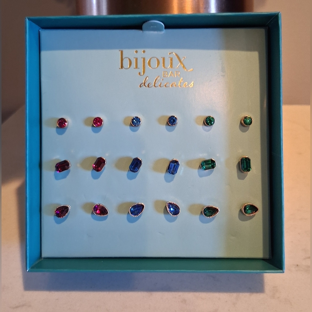 Colored Rhinestone Stud Earrings, by Bijoux Bar, New in Box